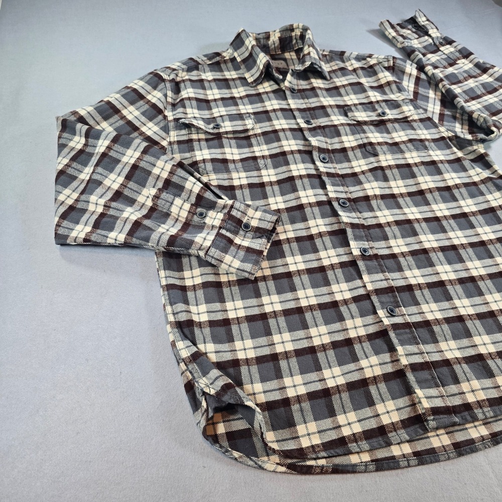 Jachs NY Mens Large Flannel Shirt Plaid Long Sleeve Button Down Grey Brown L - Picture 2 of 8